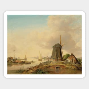 A River Landscape with a Windmill by Jan van Os Magnet